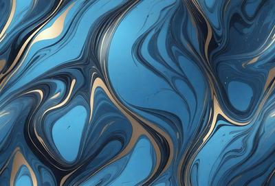 The primary subject of the image is a blue and gold swirling pattern, which appears to be a digital art or illustration. The setting is a blue background, and the visual style is a mix of digital art and illustration. The dominant colors are blue and gold, creating a vibrant and lively atmosphere.