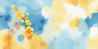 The primary subject of the image is a yellow flower, which is the main focus of the scene. The setting is a blue and yellow background, creating a vibrant and lively atmosphere. The visual style is a combination of digital art and illustration, with the flower being depicted in a detailed and artistic manner. The colors and mood of the image are bright, cheerful, and uplifting, with the yellow flower being the central point of interest.