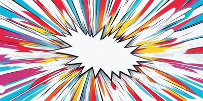 The primary subject of the image is a large, colorful explosion, which appears to be a painting or a digital artwork. The setting is a white background, which contrasts with the vibrant colors of the explosion. The visual style is a mix of digital art and illustration, creating a dynamic and eye-catching scene. The colors and mood of the image are predominantly bright and energetic, with the explosion's vivid colors and the white background creating a sense of movement and excitement.