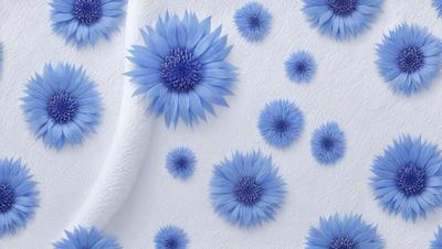 The primary subject of the image is a close-up of a blue flower, which is the main focus of the image. The setting is a white background, which provides a clean and minimalistic environment for the flower. The visual style is a digital art, as the flower is depicted in a detailed and realistic manner. The dominant colors in the image are blue and white, creating a calm and serene atmosphere.