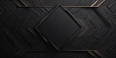 The primary subject of the image is a black square with a gold border. The setting is a black and gold background, which creates a striking contrast with the square. The visual style is a combination of digital art and illustration, giving the image a modern and artistic appearance. The colors and mood are predominantly black and gold, with a touch of sophistication and elegance.