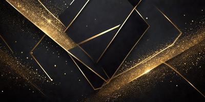 The primary subject of the image is a black background with gold stars and shapes. The setting is a dark background, and the visual style is a combination of digital art and illustration. The dominant colors are black and gold, creating a bold and striking atmosphere.