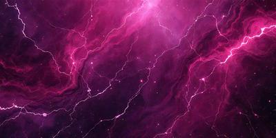 The primary subject of the image is a purple background with a pinkish hue, featuring a pattern of lightning bolts. The setting appears to be a space-like environment, possibly a futuristic or fantasy setting. The visual style of the image is a combination of digital art and illustration, creating a unique and captivating atmosphere. The dominant colors in the image are purple and pink, with the lightning bolts adding a contrasting element of brightness and energy. Overall, the image con