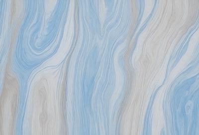 The primary subject of the image is a blue and white patterned wallpaper. The setting is a room with a wooden floor. The visual style is a close-up of the wallpaper, showcasing its intricate design. The dominant colors are blue and white, creating a calm and soothing atmosphere.