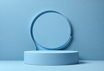 The primary subject of the image is a blue circular object, which appears to be a sculpture or a piece of art. The setting is a blue background, which complements the blue circular object. The visual style of the image is a close-up, focusing on the circular object. The colors and mood of the image are predominantly blue, creating a calm and serene atmosphere.
