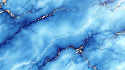 The primary subject of the image is a blue marble wall with a gold streak. The setting is a room with a blue and gold marble wall, and the visual style is a photo. The dominant colors are blue and gold, creating a serene and luxurious atmosphere.