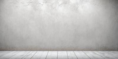 The primary subject of the image is a white wall with a large, empty space. The setting is a room with a wooden floor. The visual style is a photo, and the colors and mood are predominantly white, giving the image a clean and minimalist appearance.