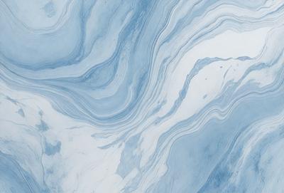 The primary subject of the image is a blue and white marbled tile. The setting is a bathroom, as the tile is placed on a wall. The visual style is a close-up of the tile, showcasing its intricate design. The dominant colors are blue and white, creating a calm and soothing atmosphere.