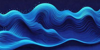 The primary subject of the image is a large, blue wave with a white and blue pattern. The wave is the main focus of the image, and it is set against a dark blue background. The visual style of the image is digital art, as it appears to be a computer-generated or digitally manipulated image. The dominant colors in the image are blue and white, creating a serene and calming atmosphere.