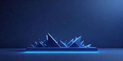 The primary subject of the image is a blue background with a large number of blue triangles. The setting appears to be a futuristic or abstract environment. The visual style is digital art, as the triangles are arranged in a pattern that resembles a futuristic cityscape. The colors and mood of the image are predominantly blue, creating a calm and serene atmosphere.