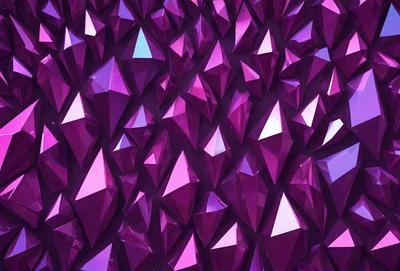 The primary subject of the image is a large, purple wall with a pattern of triangular shapes. The setting is a room with a purple background, and the visual style appears to be a combination of digital art and illustration. The dominant colors are purple and pink, creating a warm and inviting atmosphere.