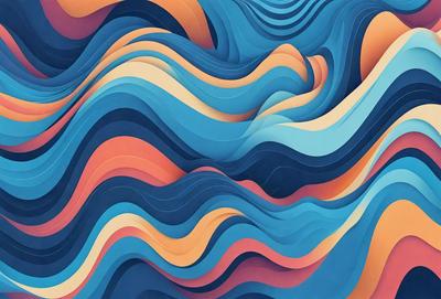 The primary subject of the image is a blue and orange abstract art piece. The setting is a blue and orange background, which complements the artwork. The visual style is a combination of digital art and illustration, creating a unique and vibrant appearance. The dominant colors in the image are blue and orange, which evoke a sense of energy and movement.