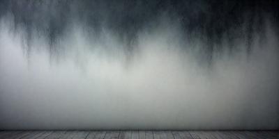 The primary subject of the image is a large, dark, and stormy cloud. The setting is a white wall, which serves as the backdrop for the cloud. The visual style is a painting, with the cloud depicted in a dramatic and moody manner. The colors and mood of the image are predominantly dark and ominous, creating a sense of tension and foreboding.