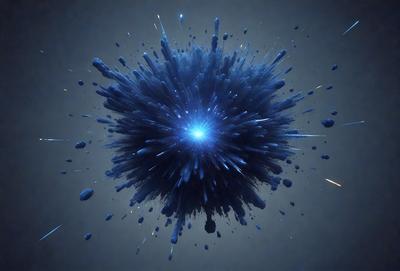 The primary subject of the image is a large, blue, glowing ball. The setting is a dark, starry background, which contrasts with the bright blue light emanating from the ball. The visual style appears to be a digital art or illustration, as the ball is depicted in a detailed and intricate manner. The colors and mood of the image are predominantly dark and mysterious, with the blue light from the ball providing a sense of depth and interest.