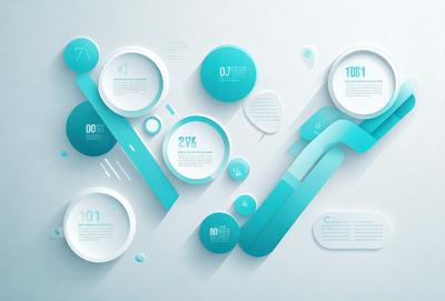 The primary subject of the image is a collection of blue and white geometric shapes, which are arranged in a visually appealing manner. The setting is a white background, which provides a clean and minimalist appearance. The visual style is a combination of digital art and illustration, creating a modern and sophisticated look. The dominant colors are blue and white, which contribute to a calm and soothing atmosphere.