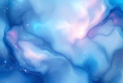 The primary subject of the image is a blue and purple nebula, which is a swirling mass of gas and dust in space. The setting is a dark, starry sky, with the nebula as the main focus. The visual style is a digital art or illustration, creating a vibrant and colorful scene. The dominant colors are blue and purple, giving the image a serene and celestial atmosphere.
