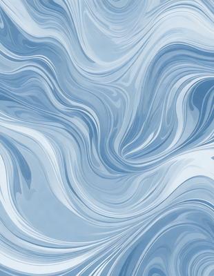 The primary subject of the image is a blue and white ocean wave. The setting is the ocean, with the wave being the main focus of the image. The visual style is a digital art or illustration, as the wave is depicted in a detailed and artistic manner. The dominant colors are blue and white, creating a serene and calming atmosphere.