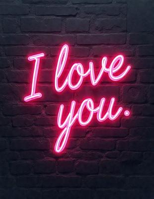 The primary subject of the image is a neon pink sign that reads "I love you." The sign is displayed on a brick wall, which serves as the setting and background of the image. The visual style of the image is digital art, as it appears to be a computer-generated or digitally edited image. The dominant colors in the image are pink and red, creating a warm and affectionate atmosphere.
