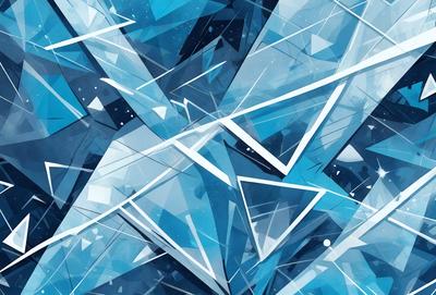 The primary subject of the image is a blue and white geometric pattern, which appears to be a digital art or illustration. The setting is a blue background, and the visual style is a combination of digital art and illustration. The dominant colors are blue and white, creating a calm and soothing atmosphere.
