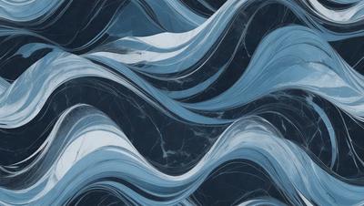 The primary subject of the image is a blue and white ocean wave pattern. The setting is a dark blue background, which contrasts with the lighter blue and white wave pattern. The visual style is a combination of a photo and digital art, creating a unique and artistic representation of the ocean waves. The dominant colors are blue and white, with the blue representing the ocean and the white representing the wave pattern. The overall atmosphere is serene and calming, as the viewer is drawn into the depths of the ocean.