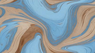 The primary subject of the image is a blue and brown swirling pattern, which appears to be a digital art or illustration. The setting is a blue background, and the visual style gives the impression of a painting or a textured surface. The dominant colors are blue and brown, creating a mood of depth and complexity.
