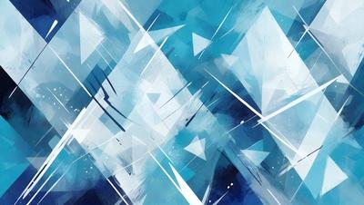 The primary subject of the image is a blue and white painting of a snowy landscape. The setting is a winter scene with a blue sky and a white background. The visual style is a digital art or illustration, creating a unique and artistic representation of the snowy environment. The dominant colors are blue and white, giving the painting a cold and serene atmosphere.