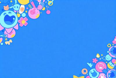 The primary subject of the image is a blue background with a variety of colorful and playful designs, including candy, flowers, and other decorative elements. The setting appears to be a creative and fun environment, possibly a children's room or a space for artistic expression. The visual style of the image is a combination of digital art and illustration, with the use of vibrant colors and patterns to create a lively and engaging atmosphere.