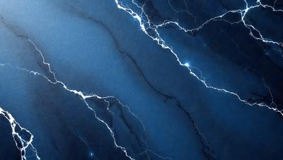 The primary subject of the image is a blue surface with lightning bolts or sparks on it. The setting appears to be a dark room, and the visual style is a combination of a photo and digital art. The dominant colors are blue and white, with the lightning bolts adding a sense of energy and movement to the scene.