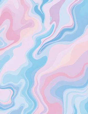 The primary subject of the image is a colorful, abstract design featuring a mix of pink, blue, and white colors. The setting is a wall, and the visual style appears to be a combination of digital art and illustration. The dominant colors and overall atmosphere of the image are vibrant, lively, and artistic.