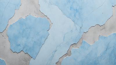 The primary subject of the image is a marble wall with a blue tint. The setting is a room with a blue tiled floor. The visual style is a close-up of the marble wall, showcasing its texture and color. The colors and mood of the image are predominantly blue, creating a calm and serene atmosphere.
