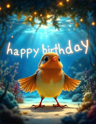 The primary subject of the image is a small bird, likely a robin, standing on a path or a branch. The bird is the main focus of the image. The setting is a forest or a wooded area, with a path or a branch visible in the background. The visual style of the image is a digital art or illustration, as it appears to be a well-crafted and detailed depiction of the bird. The colors and mood of the image are warm and inviting, with the bird being the central point of