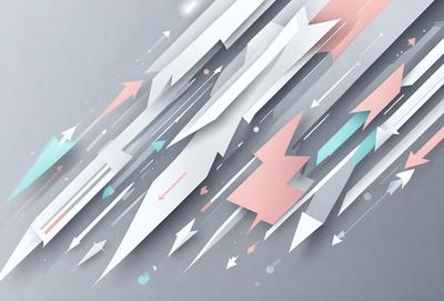 The primary subject of the image is a white paper with a series of arrows drawn on it. The paper appears to be a piece of art or a decoration, possibly used for a presentation or a visual aid. The setting is a gray background, which provides a clean and neutral environment for the paper art. The visual style is a combination of digital art and illustration, as the arrows are drawn with precision and the paper itself is white and flat. The colors and mood of the image are predominantly white and neutral, giving