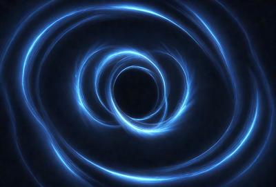 The primary subject of the image is a blue spiral, which appears to be a swirling vortex. The setting is a dark background, which contrasts with the bright blue color of the spiral. The visual style of the image is a combination of digital art and illustration, creating a unique and captivating design. The colors and mood of the image are predominantly blue, giving it a calm and serene atmosphere.