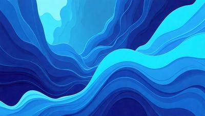 The primary subject of the image is a blue ocean with waves. The setting is a vast body of water, and the visual style is a painting or drawing. The colors and mood are predominantly blue, creating a serene and calming atmosphere.