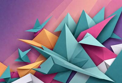 The primary subject of the image is a colorful and intricate paper cutout of a mountain. The setting is a vibrant and artistic background, likely a digital art or illustration. The visual style is a combination of photo and digital art, creating a unique and eye-catching design. The colors and mood of the image are lively and energetic, with a focus on the mountain's striking appearance.