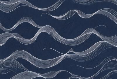 The primary subject of the image is a blue background with white swirls and waves. The setting appears to be a water-themed environment, possibly a pool or a waterfall. The visual style of the image is a combination of digital art and illustration, creating a unique and artistic representation of the swirls and waves. The dominant colors in the image are blue and white, giving it a calming and serene atmosphere.