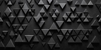 The primary subject of the image is a black wall with a pattern of triangles. The setting is a dark room, and the visual style appears to be a combination of a photo and digital art. The dominant colors are black and grey, creating a moody atmosphere.