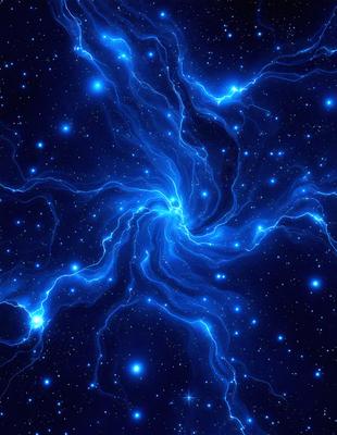 The primary subject of the image is a blue spiral pattern, which is the main object, scene, or focus of the image. The setting or background is a dark, star-filled sky, which adds to the overall atmosphere. The visual style of the image is digital art, as it is a computer-generated pattern. The dominant colors in the image are blue and black, creating a sense of depth and contrast.
