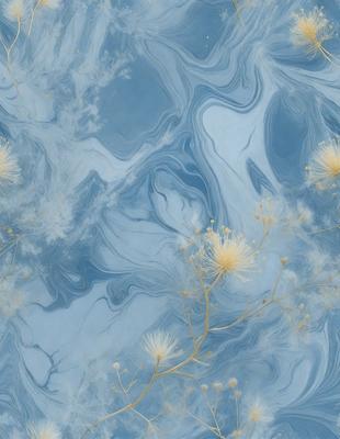 The primary subject of the image is a close-up of a flower, with its petals and stamen visible. The setting is a blue background, which adds a sense of depth and contrast to the image. The visual style is a combination of a photo and digital art, creating a unique and artistic representation of the flower. The dominant colors are blue and yellow, which evoke a sense of tranquility and natural beauty.