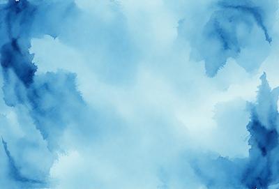 The primary subject of the image is a blue cloudy sky. The setting is a cloudy blue background, and the visual style is a painting or drawing. The colors and mood of the image are predominantly blue, creating a calm and serene atmosphere.