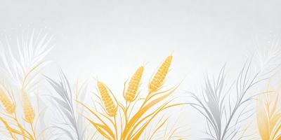 The primary subject of the image is a close-up of three yellow corn plants. The setting is a white background, which creates a clean and minimalist appearance. The visual style is a combination of a photo and digital art, as the corn plants are depicted in a stylized manner. The dominant colors are yellow, which gives the image a warm and vibrant atmosphere.