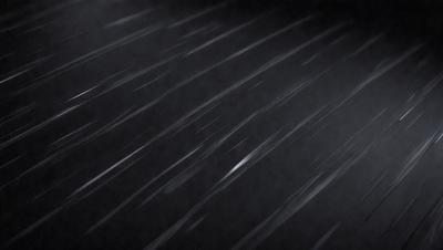 The primary subject of the image is a rainy scene with rain falling down. The setting is a dark, cloudy sky, and the visual style is a black and white drawing. The dominant colors are shades of gray, and the overall atmosphere is moody and dramatic.