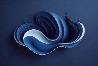 The primary subject of the image is a blue and white wave, which is the main object, scene, or focus of the image. The setting is a dark blue background, which creates a contrasting and dramatic effect. The visual style is a digital art or illustration, as the wave is depicted in a detailed and artistic manner. The dominant colors are blue and white, which evoke a sense of calmness and tranquility.