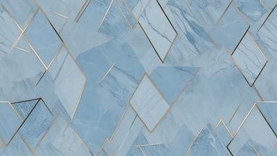 The primary subject of the image is a blue and gold patterned tile. The setting is a blue and white marble wall, which serves as the background. The visual style is a combination of digital art and illustration, creating a unique and eye-catching design. The dominant colors are blue and gold, giving the image a sophisticated and elegant appearance.