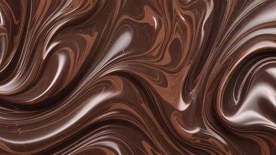 The primary subject of the image is a close-up of a chocolate-colored surface, possibly a piece of chocolate cake or a chocolate-themed wallpaper. The setting is a kitchen or a dining area, as the chocolate surface is placed on a dining table. The visual style is a close-up of the chocolate surface, which gives a sense of texture and depth to the image. The colors and mood of the image are predominantly brown and rich, creating
