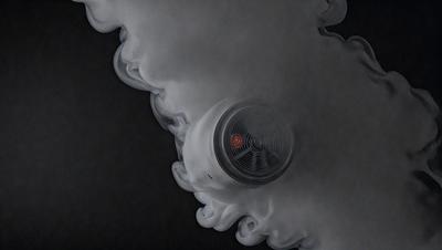 The primary subject of the image is a fan, which is the main object in the scene. The setting is a dark room, and the visual style appears to be a combination of a photo and digital art. The colors in the image are predominantly black and white, giving it a moody atmosphere.