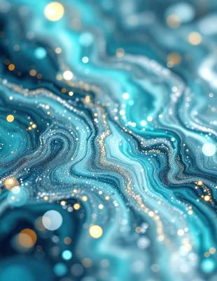 The primary subject of the image is a blue and gold swirling pattern, which appears to be a digital art or illustration. The setting is a blue background, and the visual style is a combination of digital art and illustration. The colors and mood of the image are predominantly blue and gold, creating a sense of depth and beauty.