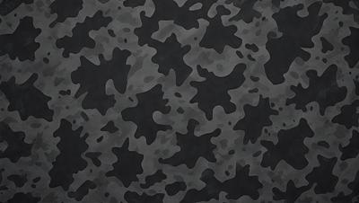The primary subject of the image is a camouflage pattern, which is a black and white design. The setting is a black background, and the visual style is a digital art or illustration. The dominant colors are black and white, and the overall atmosphere is a mix of modern and classic patterns.