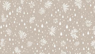 The primary subject of the image is a pattern of white flowers with raindrops on them. The setting is a white background, which creates a clean and minimalist appearance. The visual style is a combination of digital art and illustration, giving the flowers a realistic and detailed appearance. The colors are predominantly white, with the raindrops adding a touch of gray and blue. The overall atmosphere is calm and serene, with the flowers and raindrops evoking a sense of tranquility and beauty.
