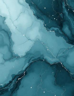 The primary subject of the image is a blue and white painting of a water surface. The setting is a blue ocean with a few white clouds. The visual style is a digital art or illustration, creating a unique and artistic representation of the water surface. The dominant colors are blue and white, giving the painting a calming and serene atmosphere.